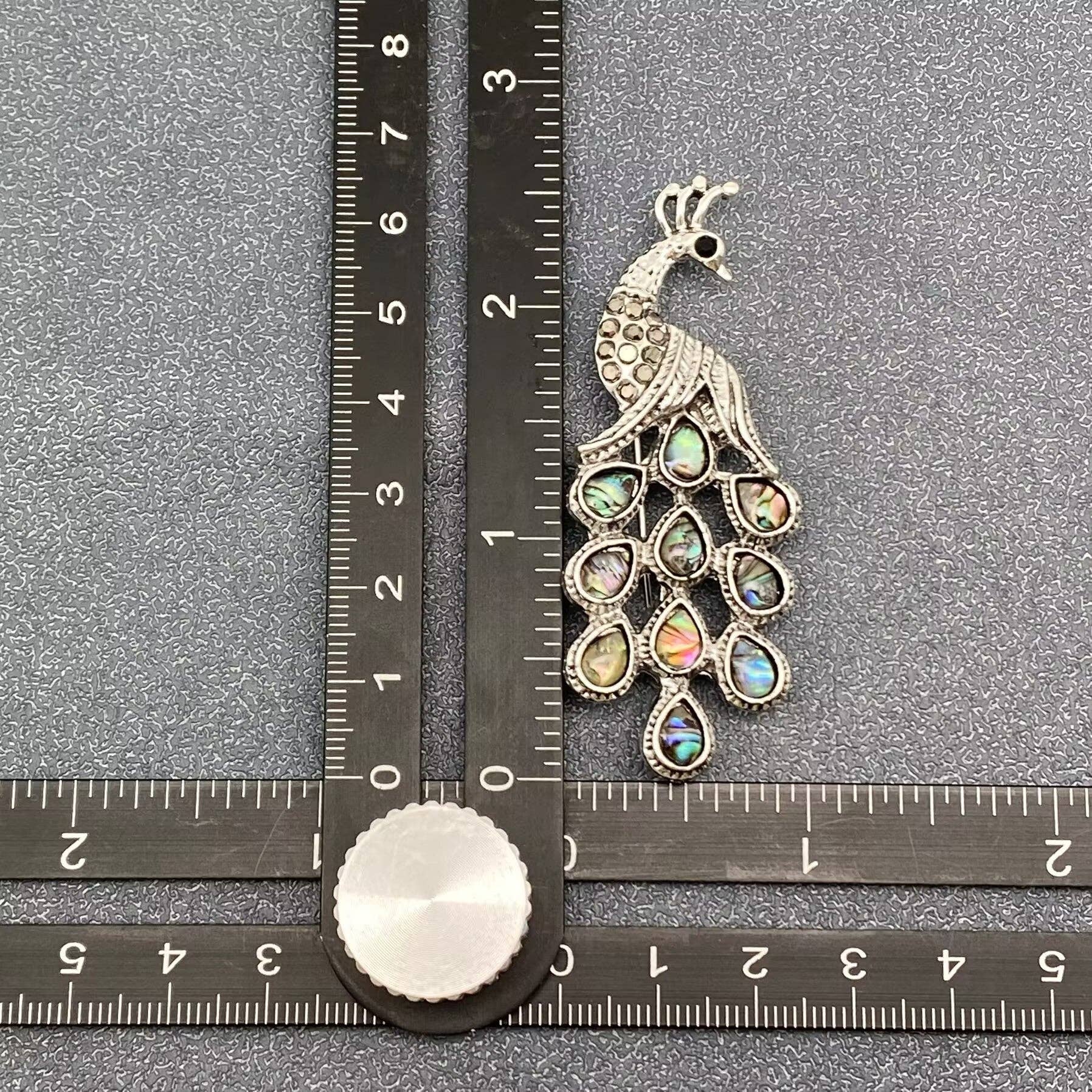 Abalone Shell Silver Tone Peacock Brooch - Spiral Circle