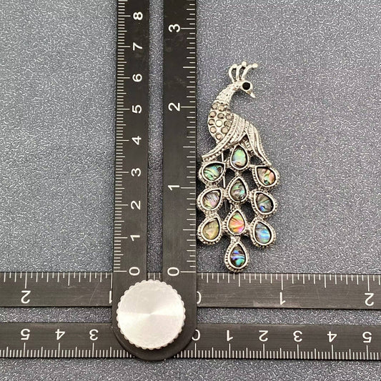 Abalone Shell Silver Tone Peacock Brooch - Spiral Circle