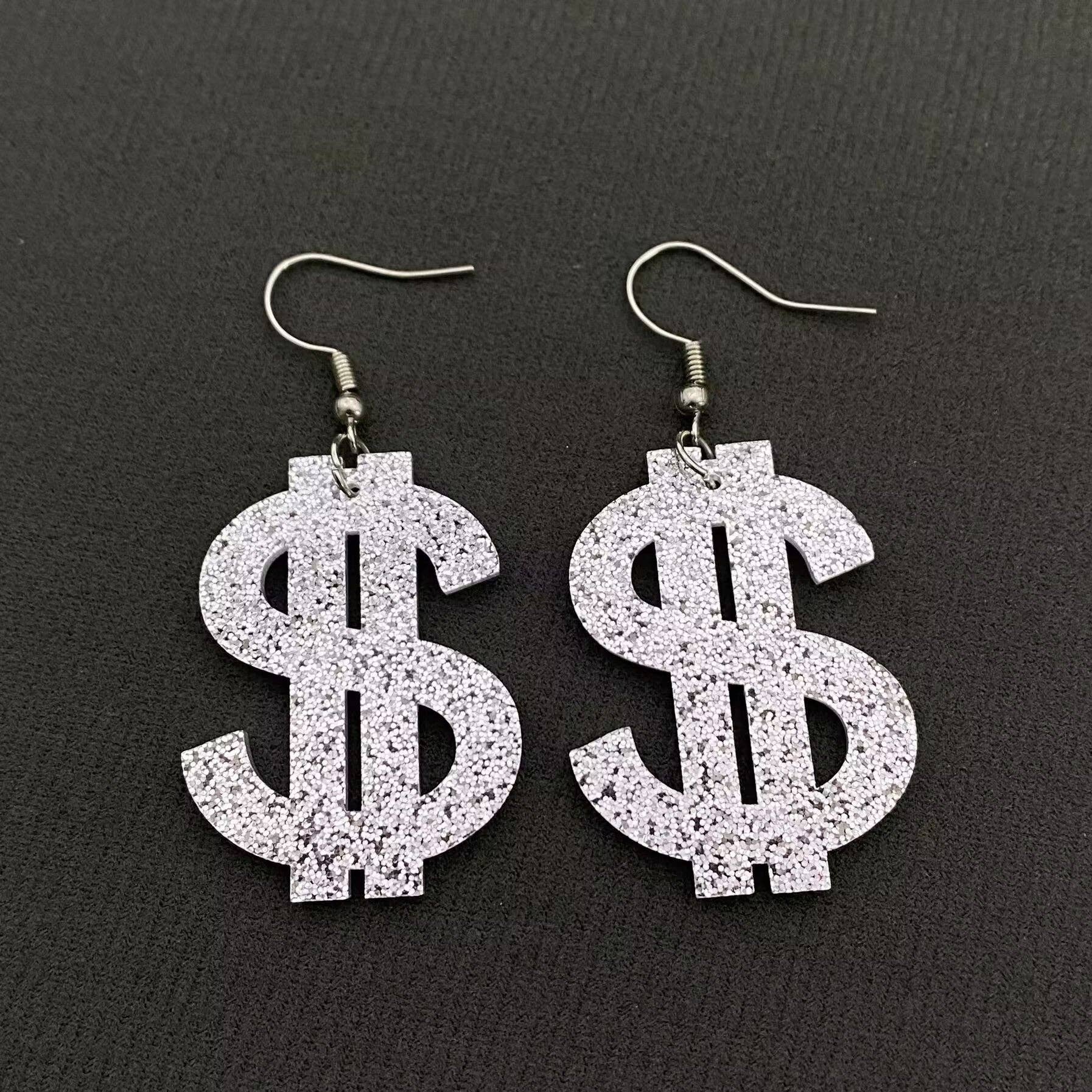 Acrylic Dollar Sign '$ ' Dangle Earrings - Spiral Circle