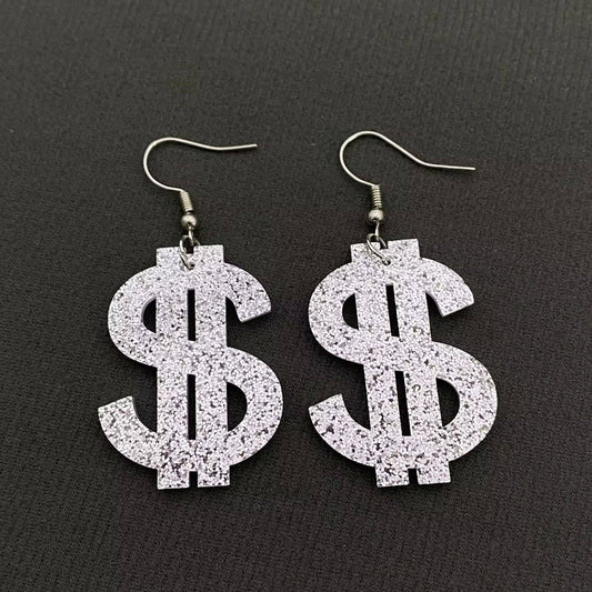Acrylic Dollar Sign '$ ' Dangle Earrings - Spiral Circle