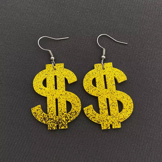 Acrylic Dollar Sign '$ ' Dangle Earrings - Spiral Circle