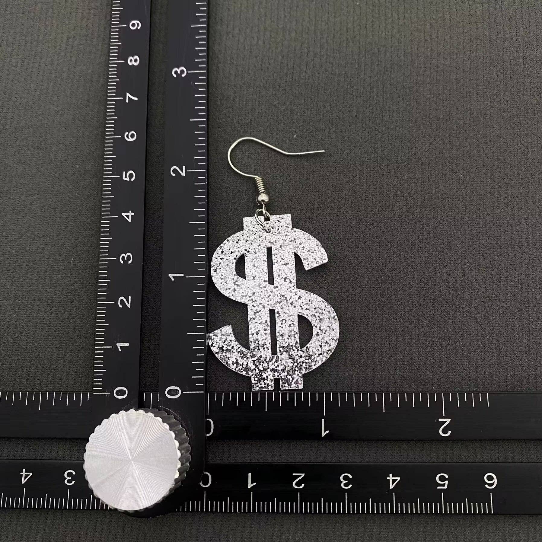 Acrylic Dollar Sign '$ ' Dangle Earrings - Spiral Circle
