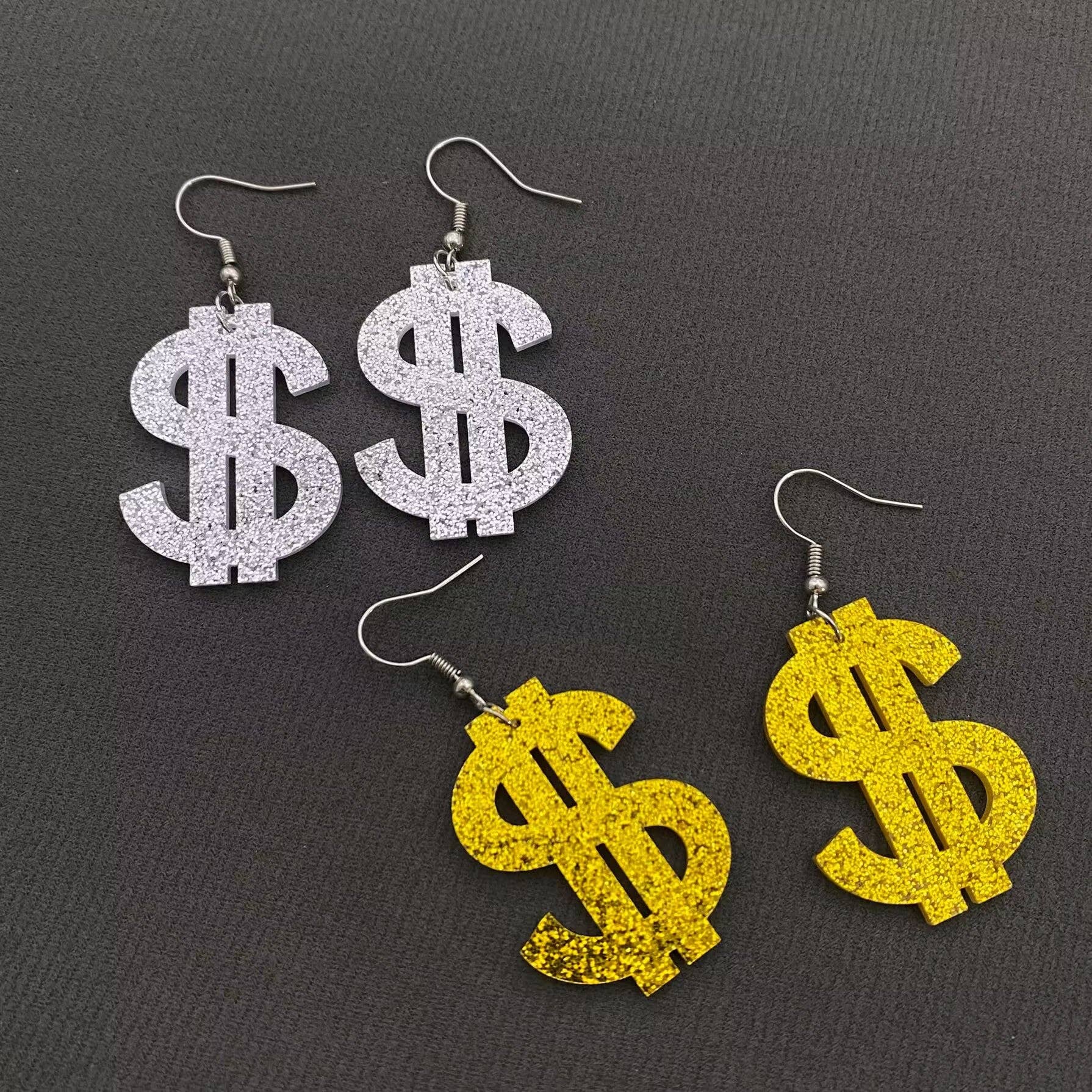 Acrylic Dollar Sign '$ ' Dangle Earrings - Spiral Circle