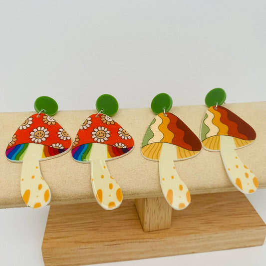 Acrylic Mushroom Earrings - Spiral Circle