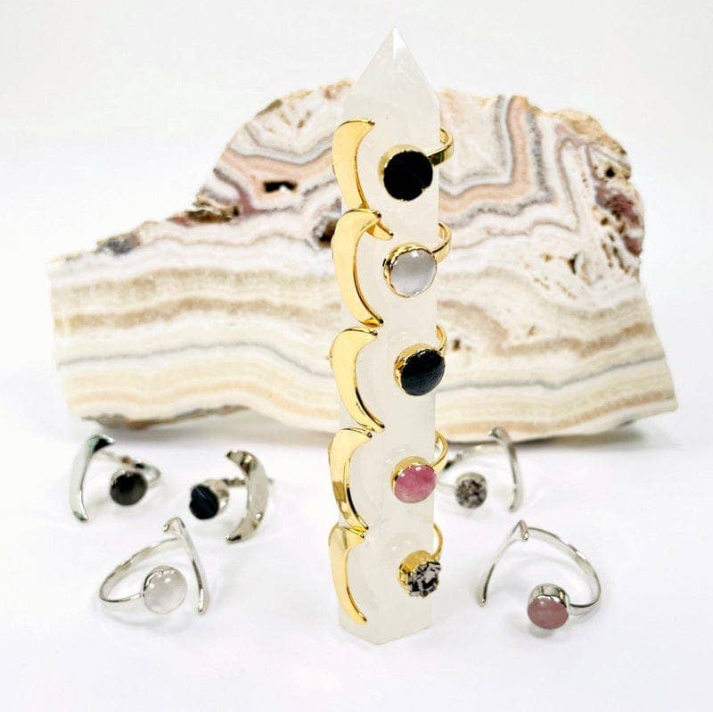Adjustable Crystal Moon Rings - Spiral Circle