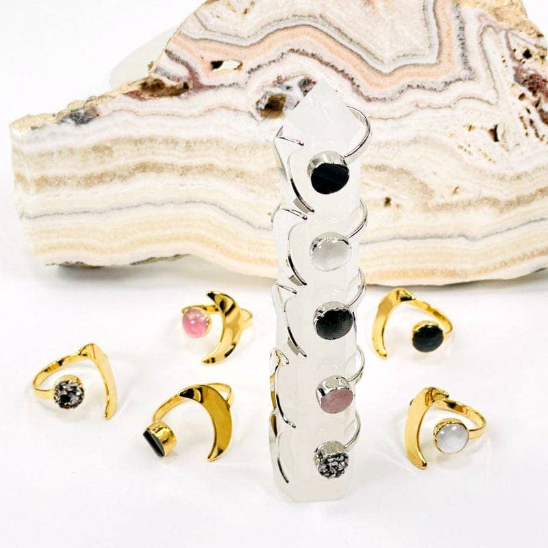 Adjustable Crystal Moon Rings - Spiral Circle