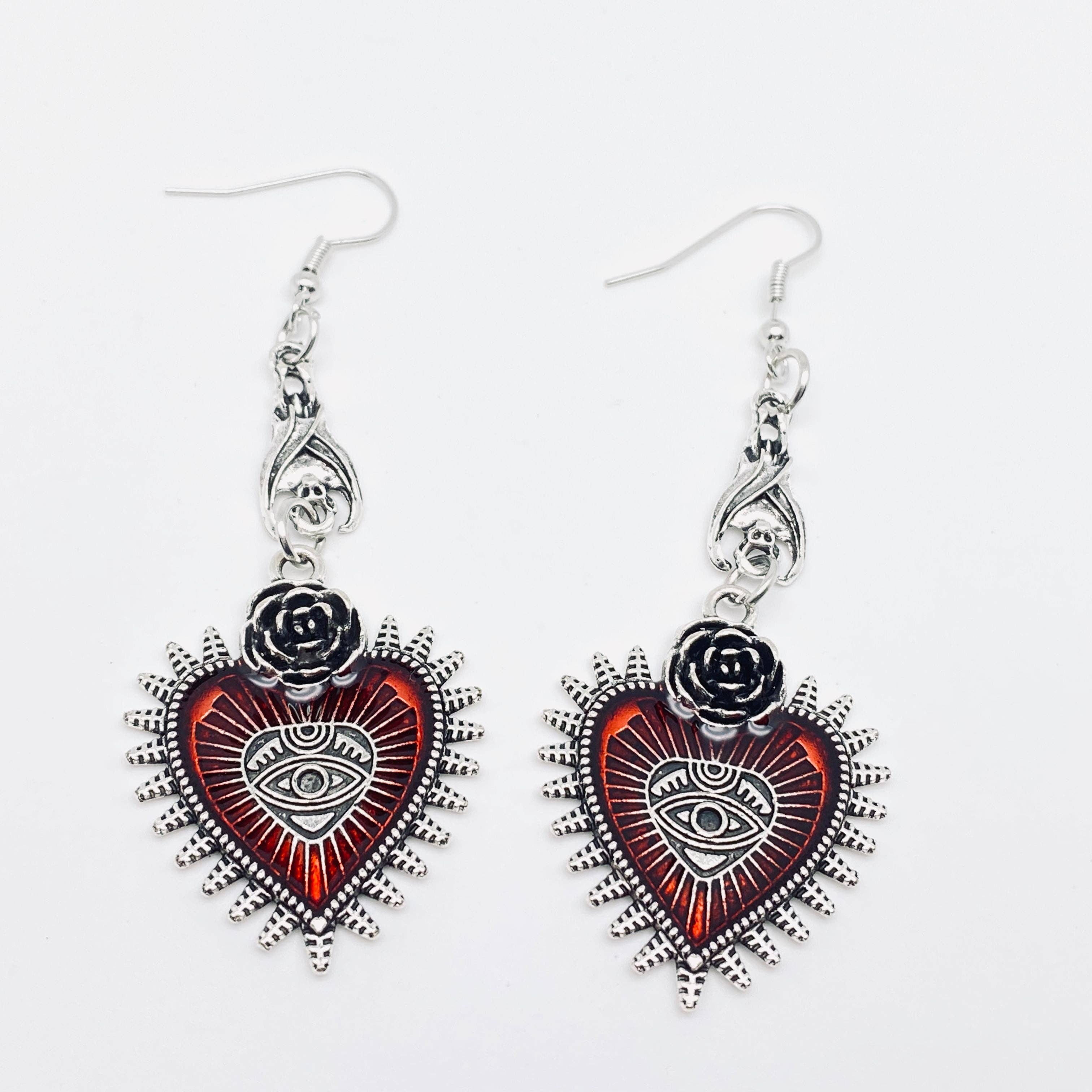 Gothic Punk Heart-Shaped Eye Earrings