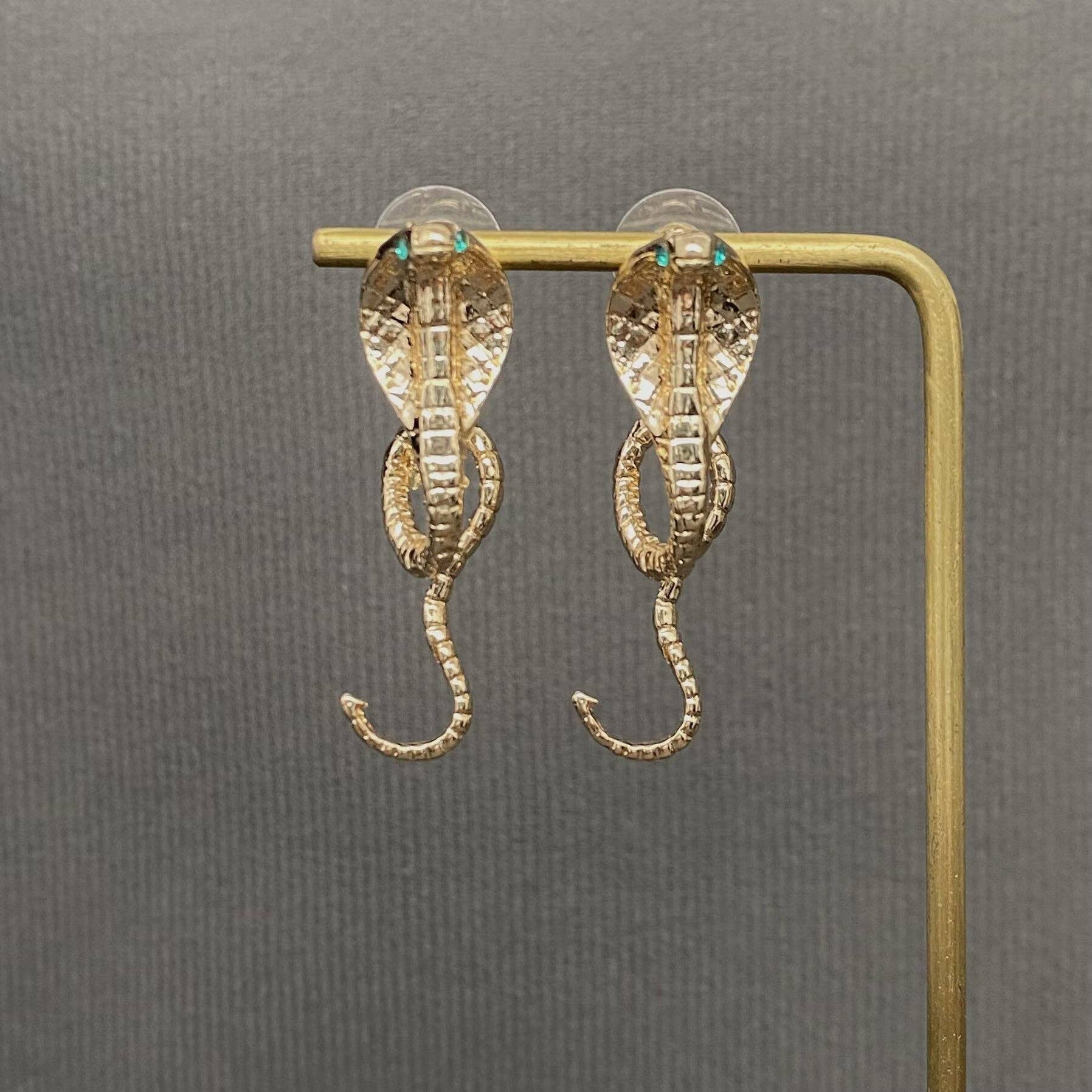 Green Eye Cobra Snake Stud Earrings