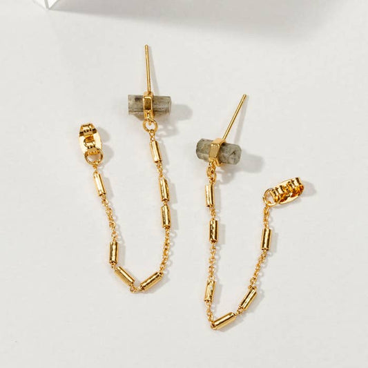 After Party Front - to - Back Chain Earrings - Labradorite - Spiral Circle