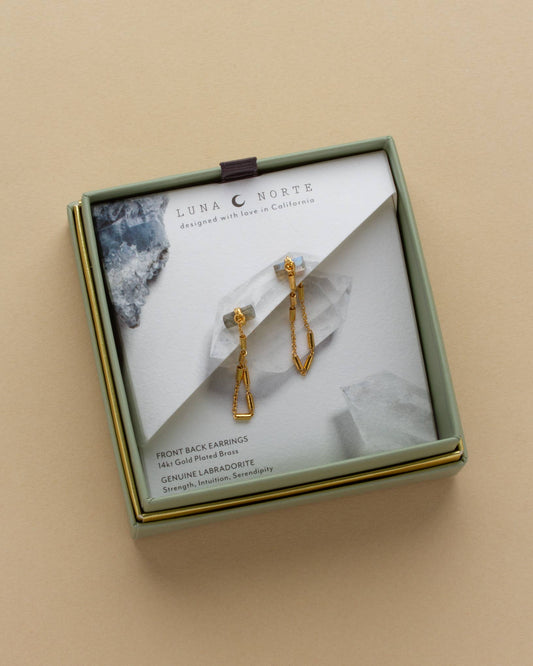 After Party Front - to - Back Chain Earrings - Labradorite - Spiral Circle