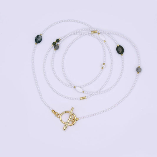 Agate Shell Pearl Gemstone Necklace | 40" Necklace | 24K Gold Plated - Spiral Circle