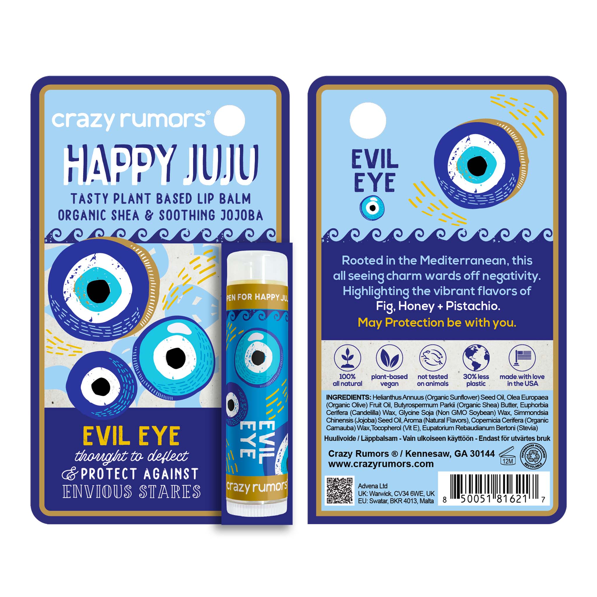 All Natural, Vegan Happy Juju - Evil Eye Lip Balm Gift Box - Spiral Circle