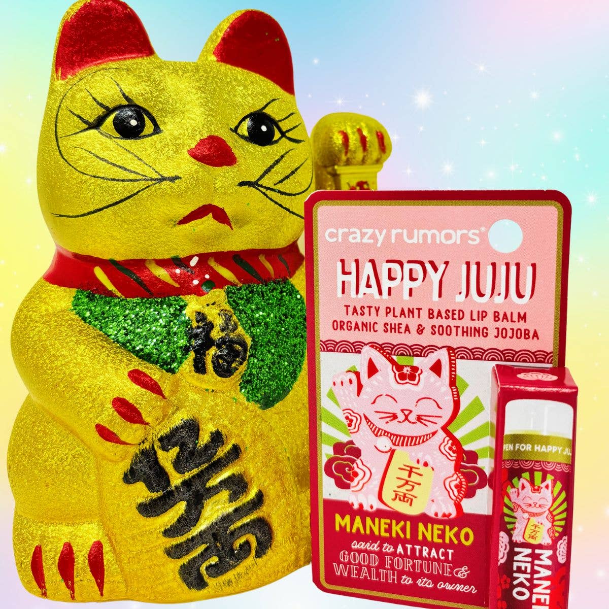 All Natural, Vegan Happy Juju - Maneki Neko Lip Balm Gift Box - Spiral Circle
