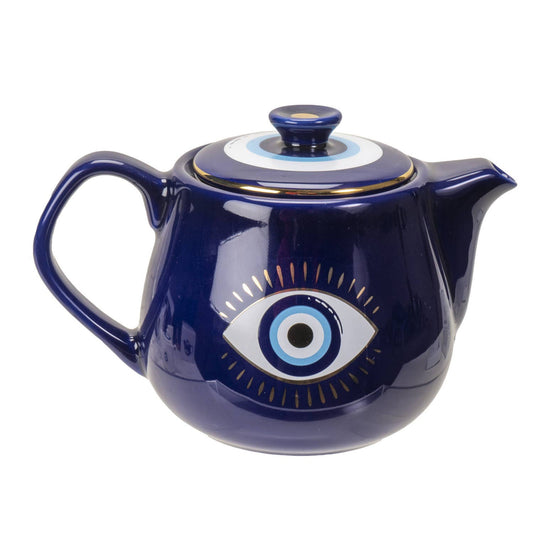 All Seeing Eye Teapot with Strainer Blue - Spiral Circle