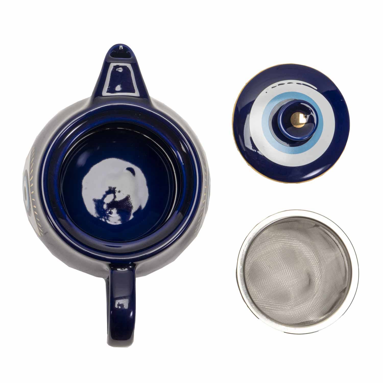 All Seeing Eye Teapot with Strainer Blue - Spiral Circle