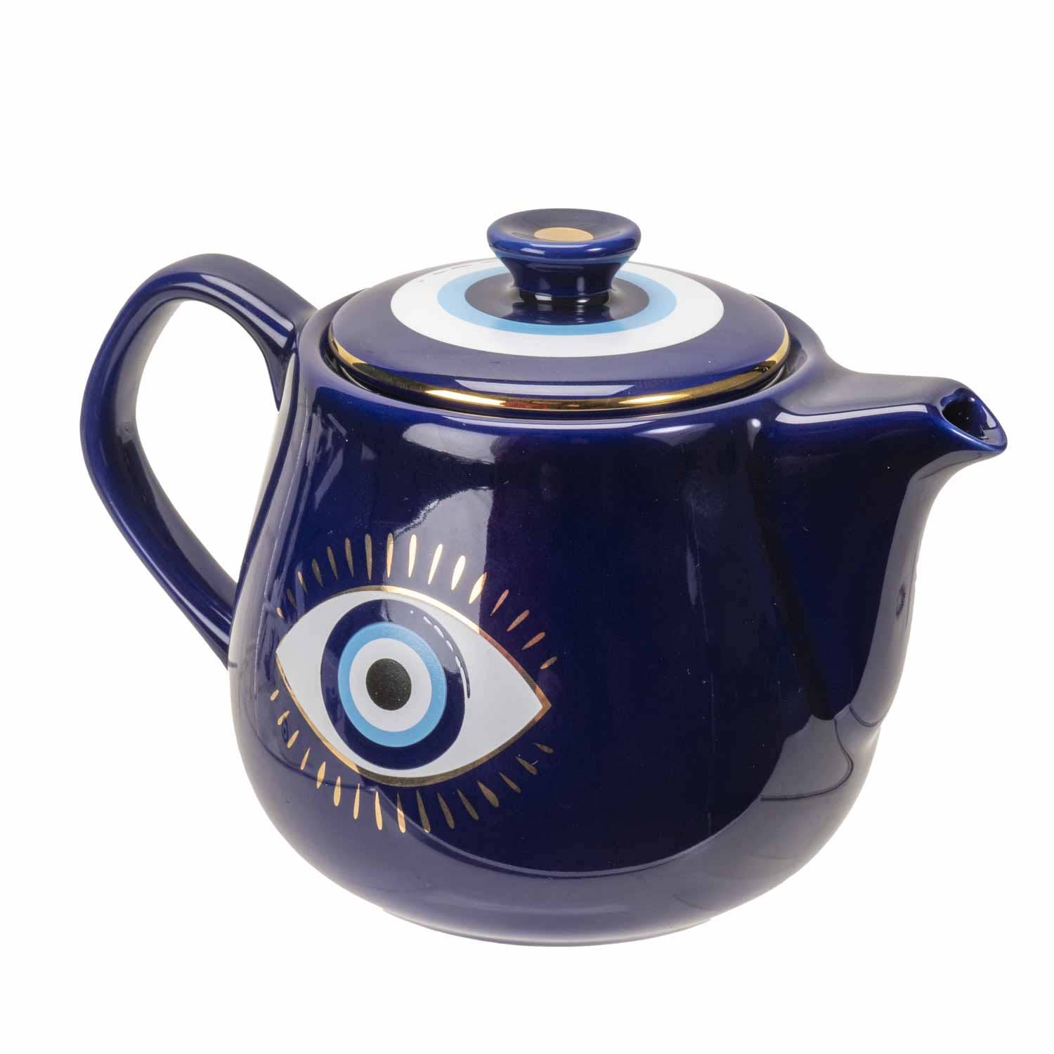 All Seeing Eye Teapot with Strainer Blue - Spiral Circle