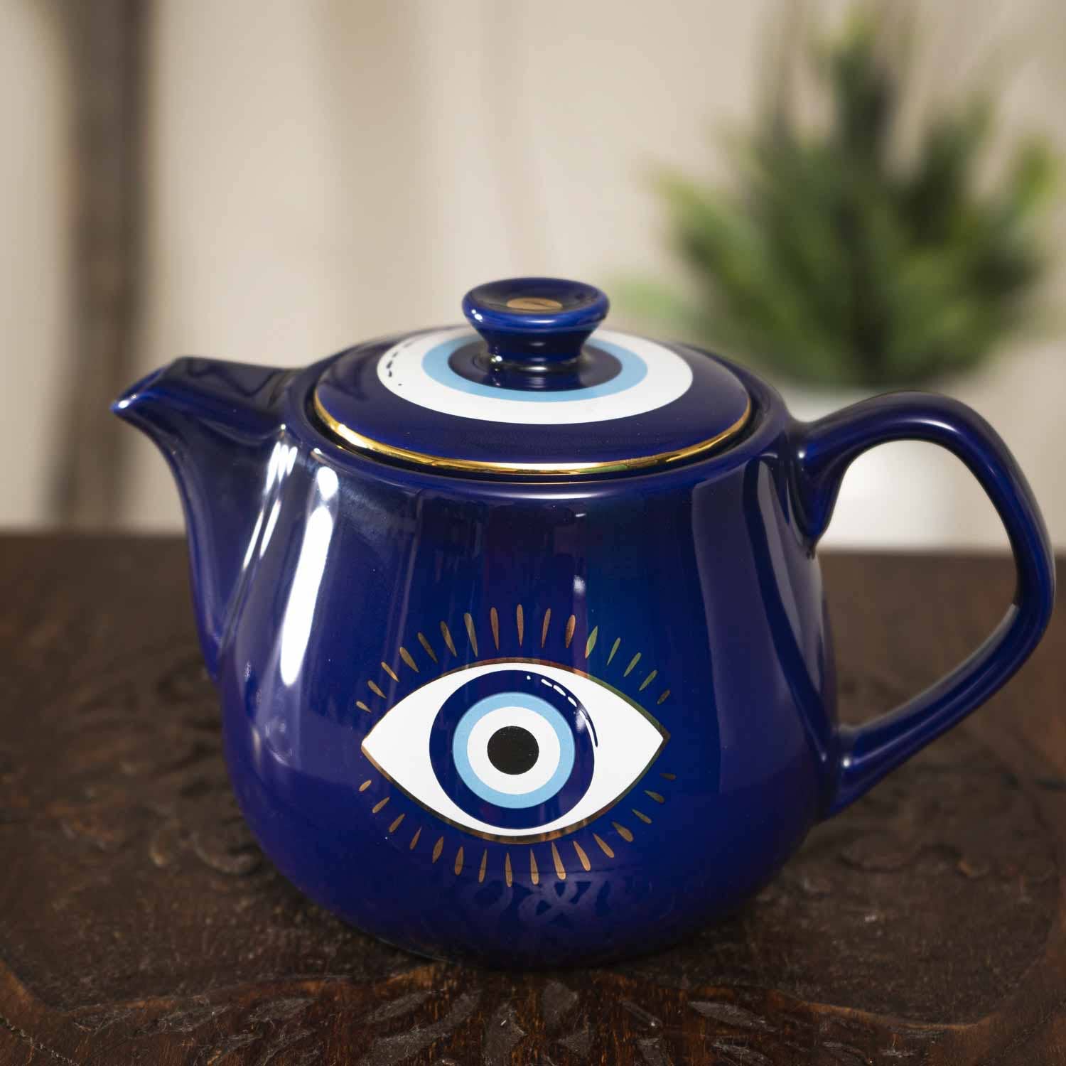 All Seeing Eye Teapot with Strainer Blue - Spiral Circle