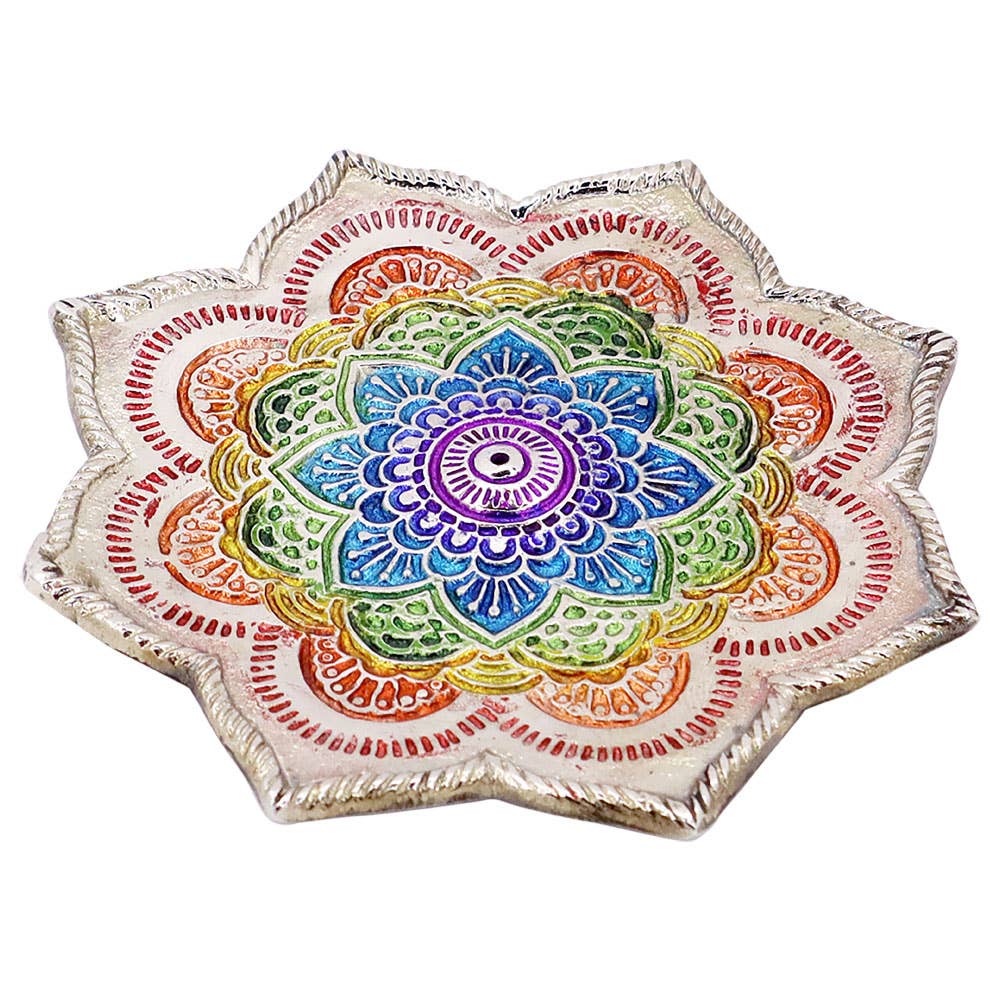 Aluminum Incense Holder - Chakra Lotus Flower (Each) - Spiral Circle