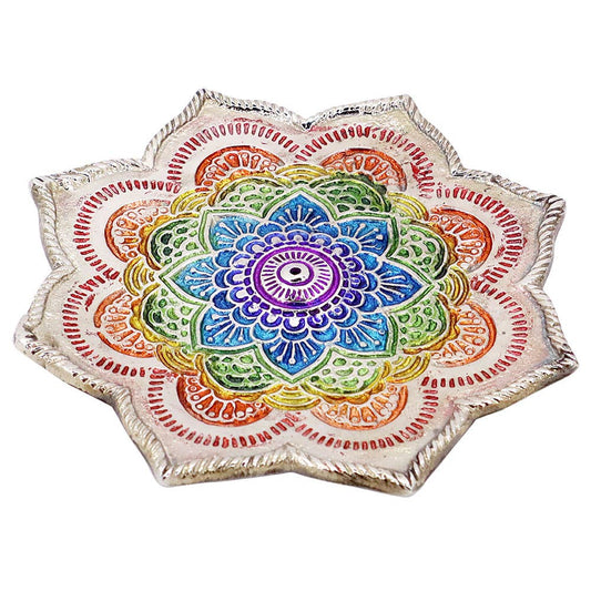 Aluminum Incense Holder - Chakra Lotus Flower (Each) - Spiral Circle