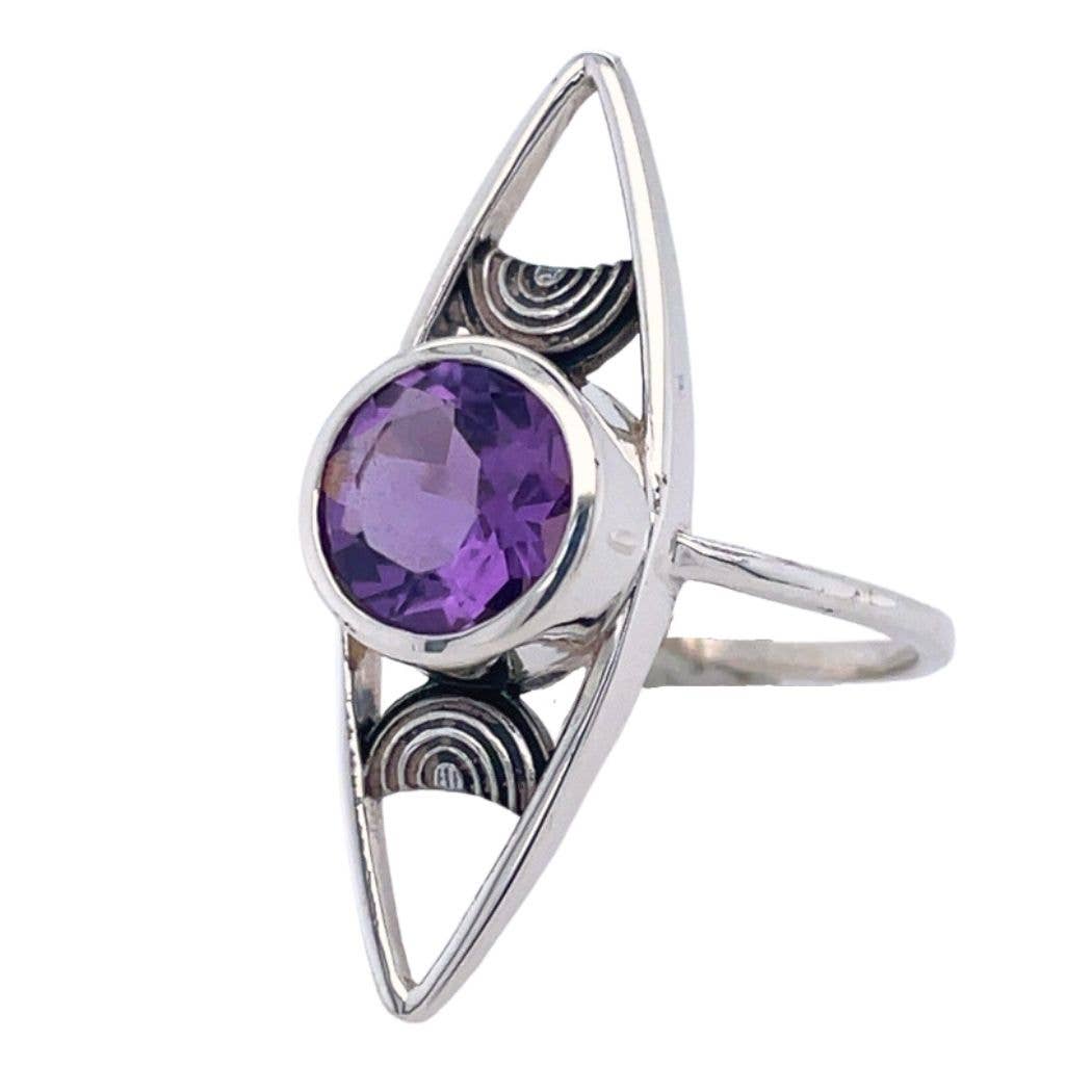 Amethyst Astral Triple Moon Ring - Spiral Circle