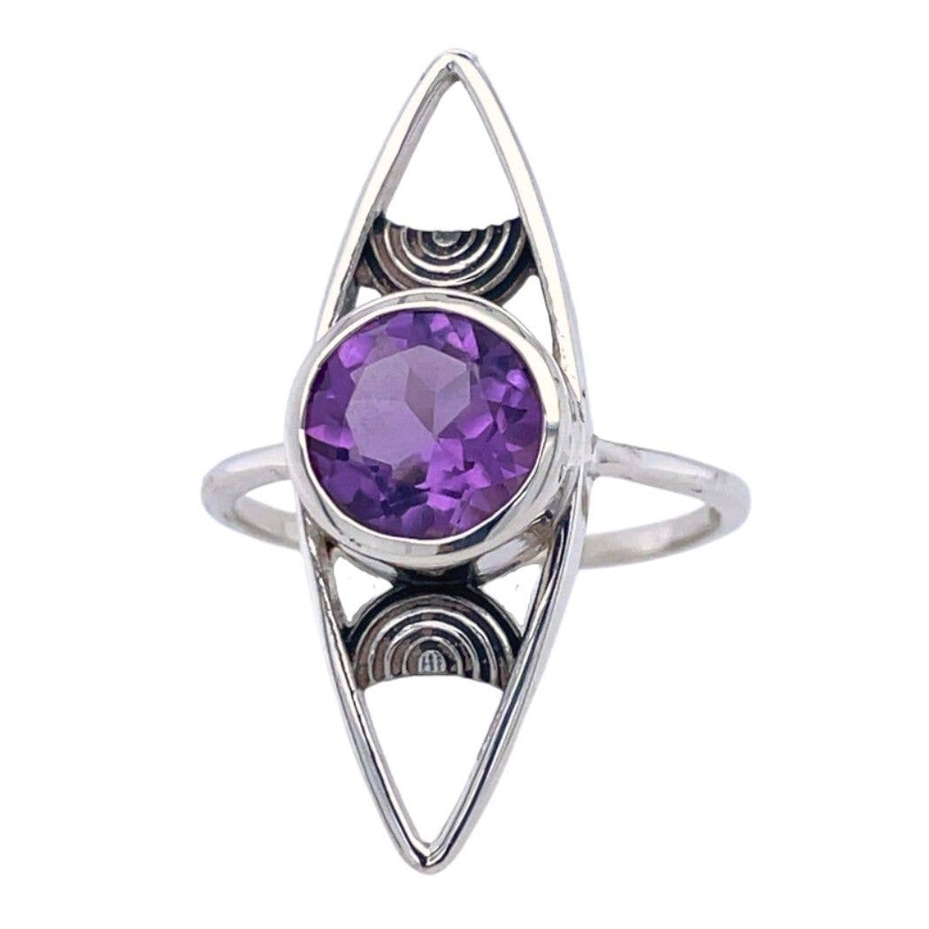 Amethyst Astral Triple Moon Ring - Spiral Circle