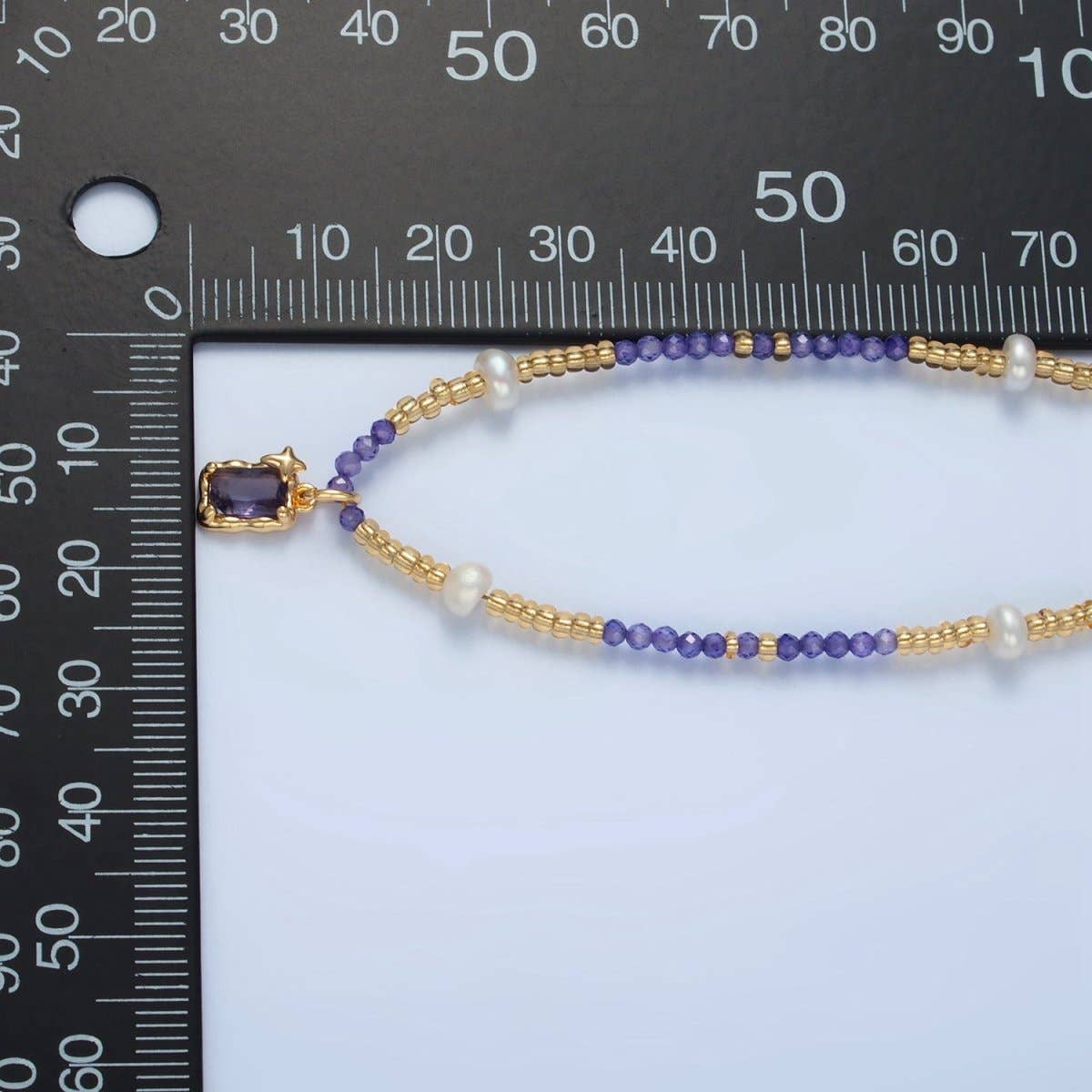 Amethyst Beaded Necklace with Freshwater Pearl - Spiral Circle
