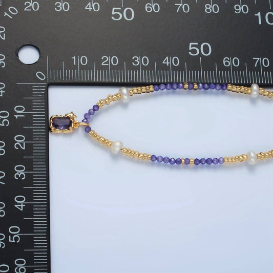 Amethyst Beaded Necklace with Freshwater Pearl - Spiral Circle