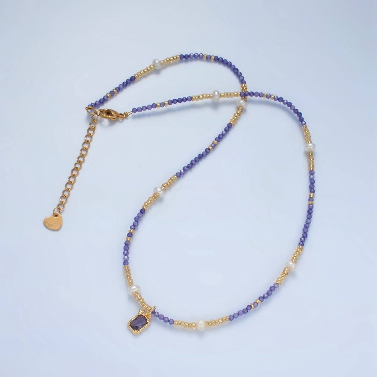 Amethyst Beaded Necklace with Freshwater Pearl - Spiral Circle