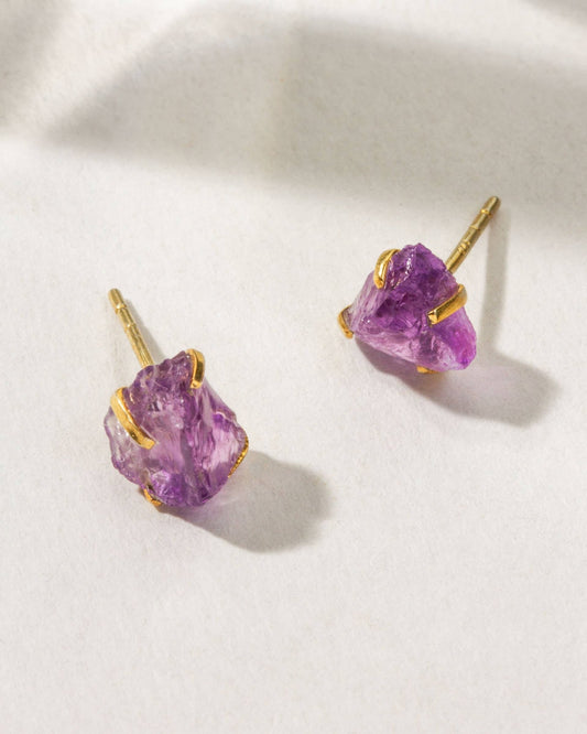 Amethyst Beauty Post Earrings | 14KT Gold Plated - Spiral Circle