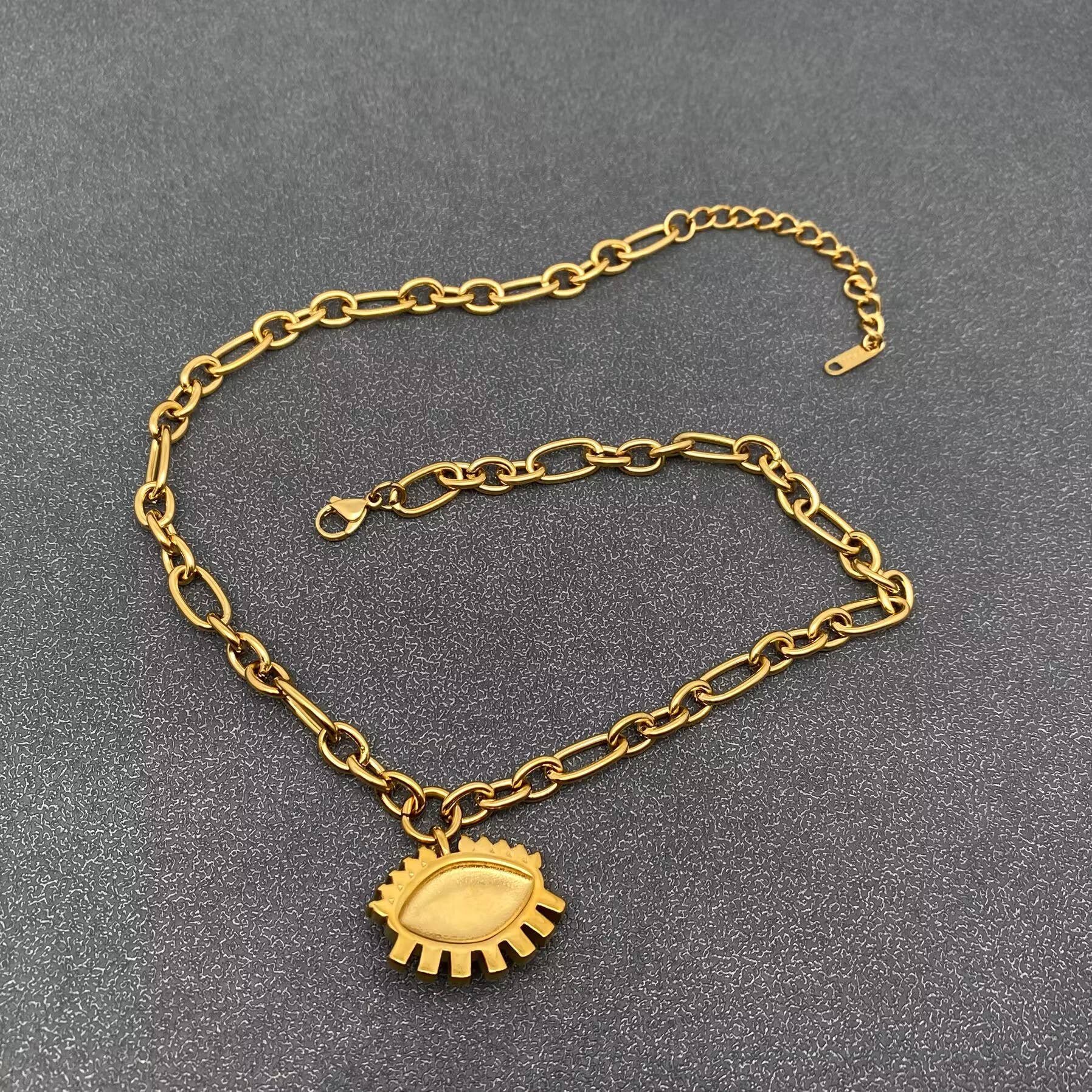 Amethyst & CZ Evil Eye Charm 18K Golden SS Necklace - FGS - Spiral Circle