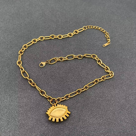 Amethyst & CZ Evil Eye Charm 18K Golden SS Necklace - FGS - Spiral Circle