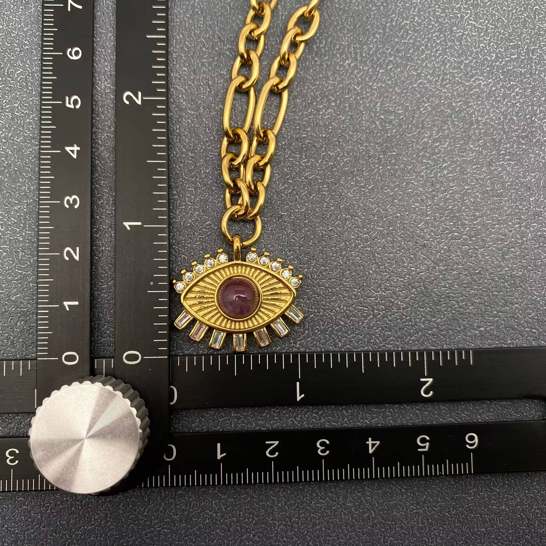 Amethyst & CZ Evil Eye Charm 18K Golden SS Necklace - FGS - Spiral Circle