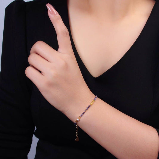 Amethyst Gemstone Bead Bracelet - Spiral Circle