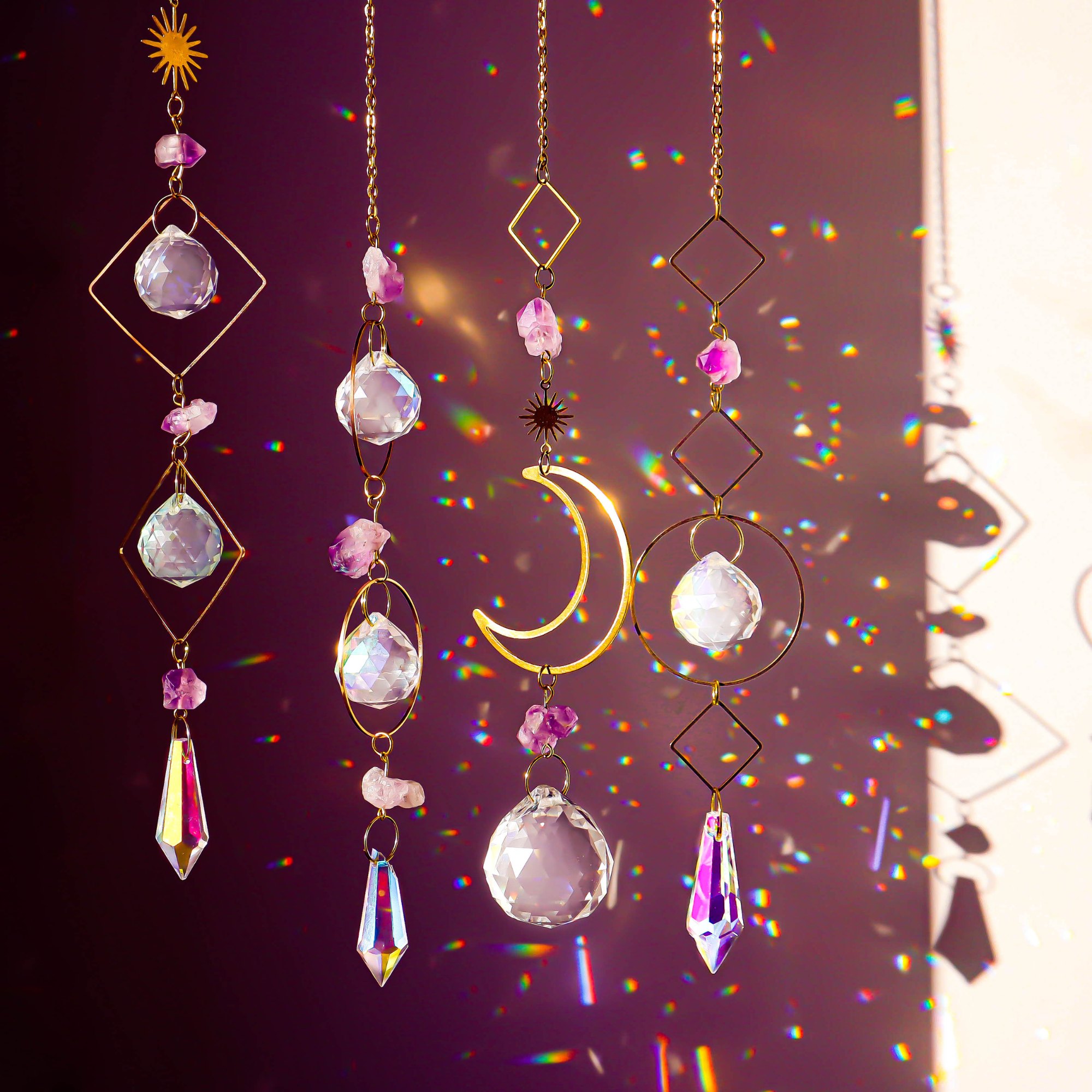 Amethyst Suncatcher - Healing Crystal Decor Gift - Spiral Circle