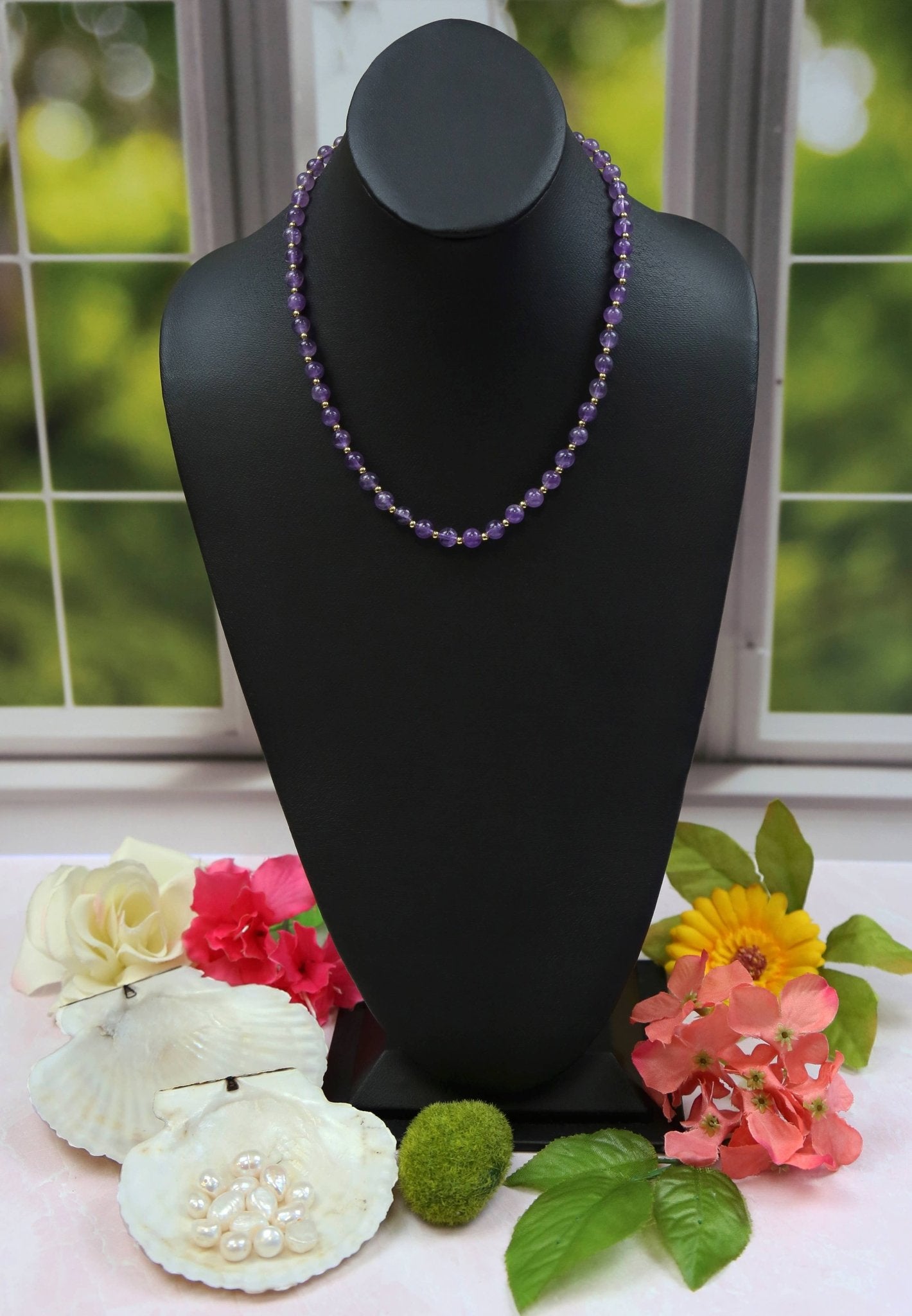 Amethyst Teardrop Pendant Necklace. Set of Two - Spiral Circle