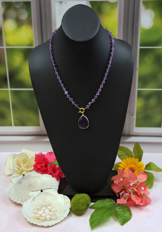 Amethyst Teardrop Pendant Necklace. Set of Two - Spiral Circle