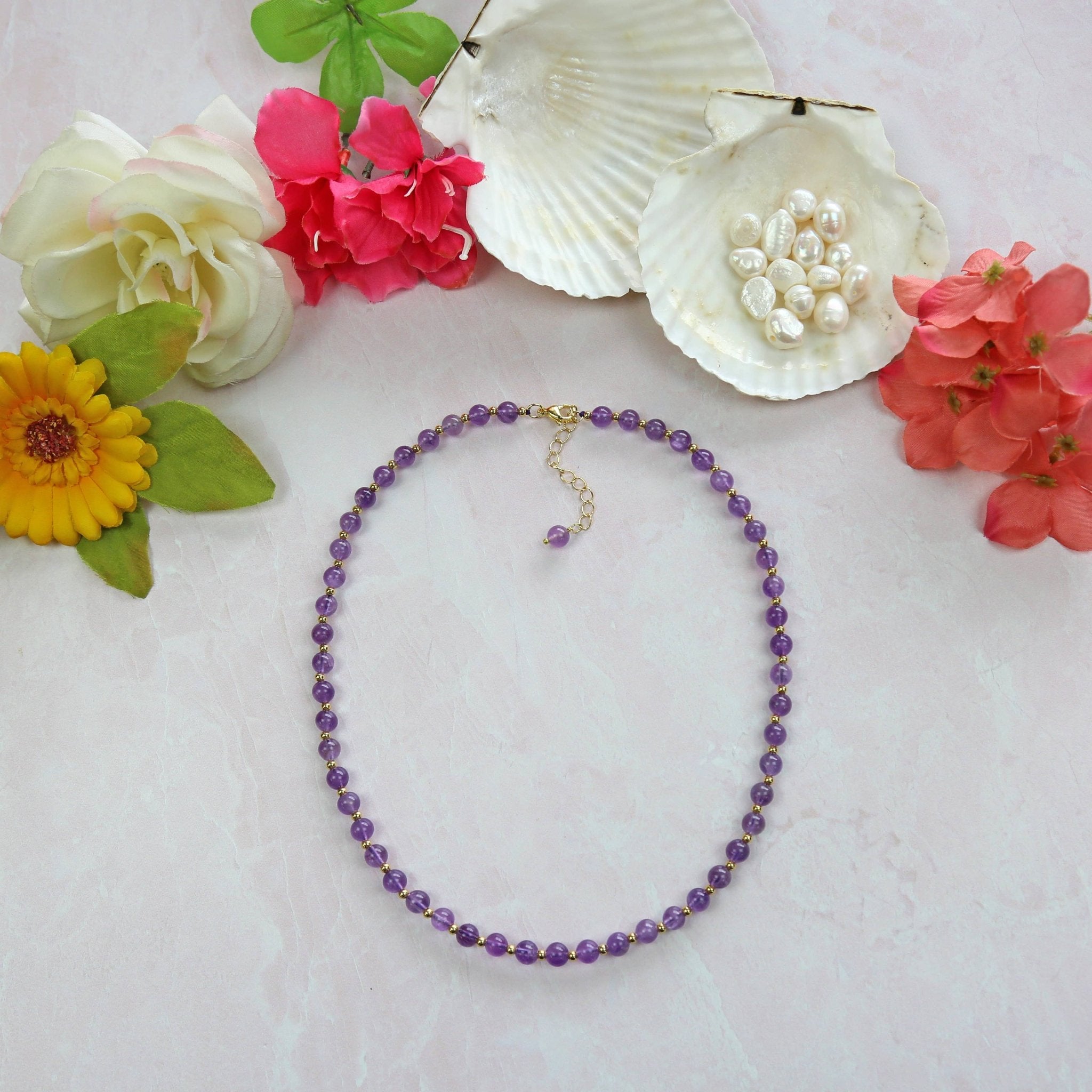 Amethyst Teardrop Pendant Necklace. Set of Two - Spiral Circle