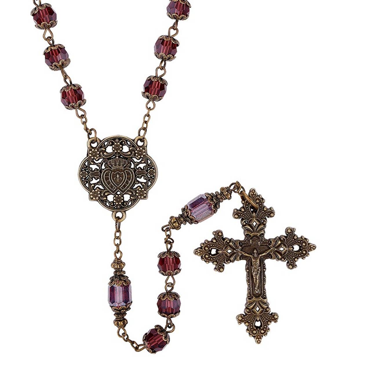 Amethyst Twin Hearts Rosary - Spiral Circle