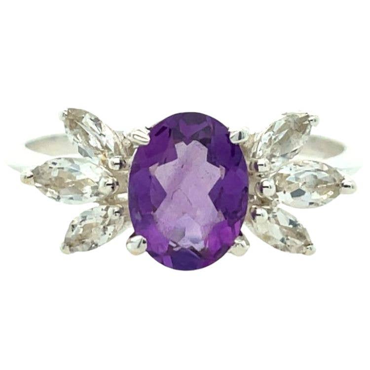 Amethyst White Topaz Renaissance Ring - Spiral Circle