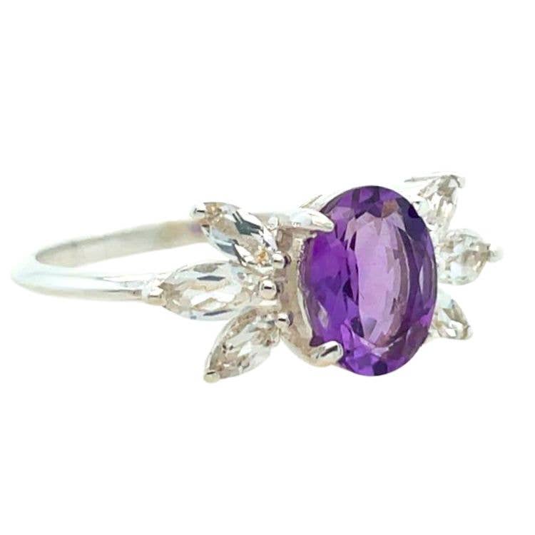 Amethyst White Topaz Renaissance Ring - Spiral Circle