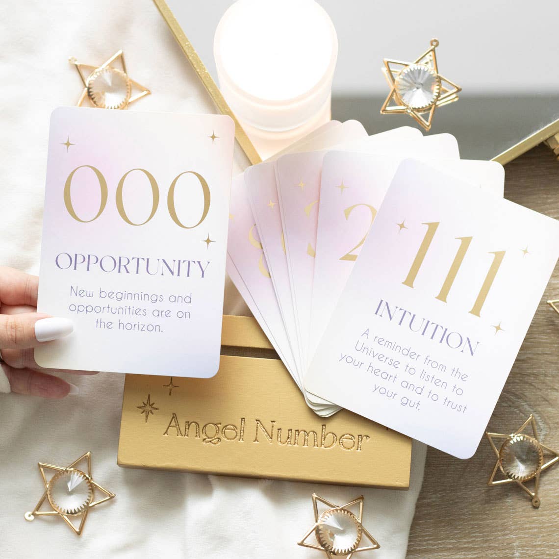 Angel Number Affirmation Cards with Wooden Stand - Spiral Circle