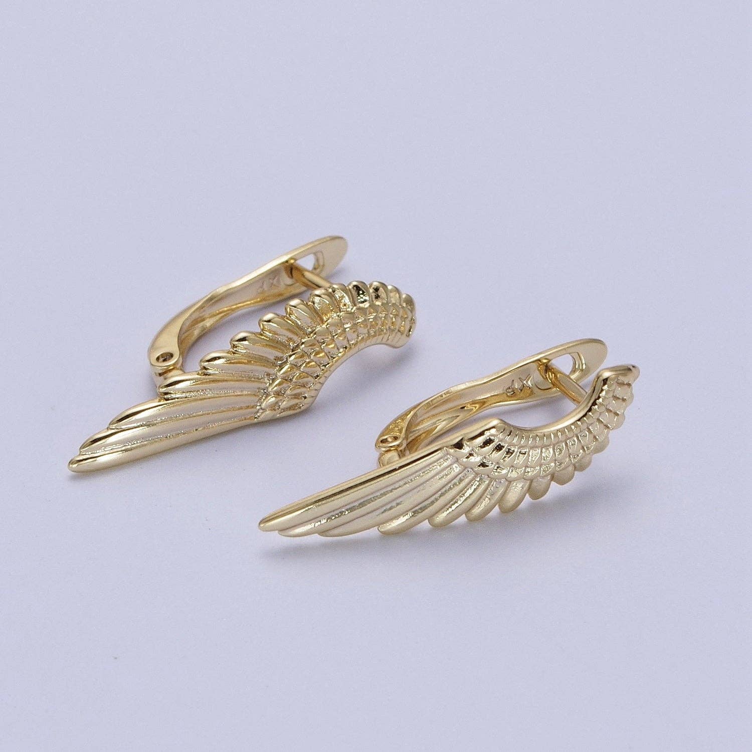 Angel Wing Earrings, Gold Hoop Earrings With Wing AE1012 - Spiral Circle
