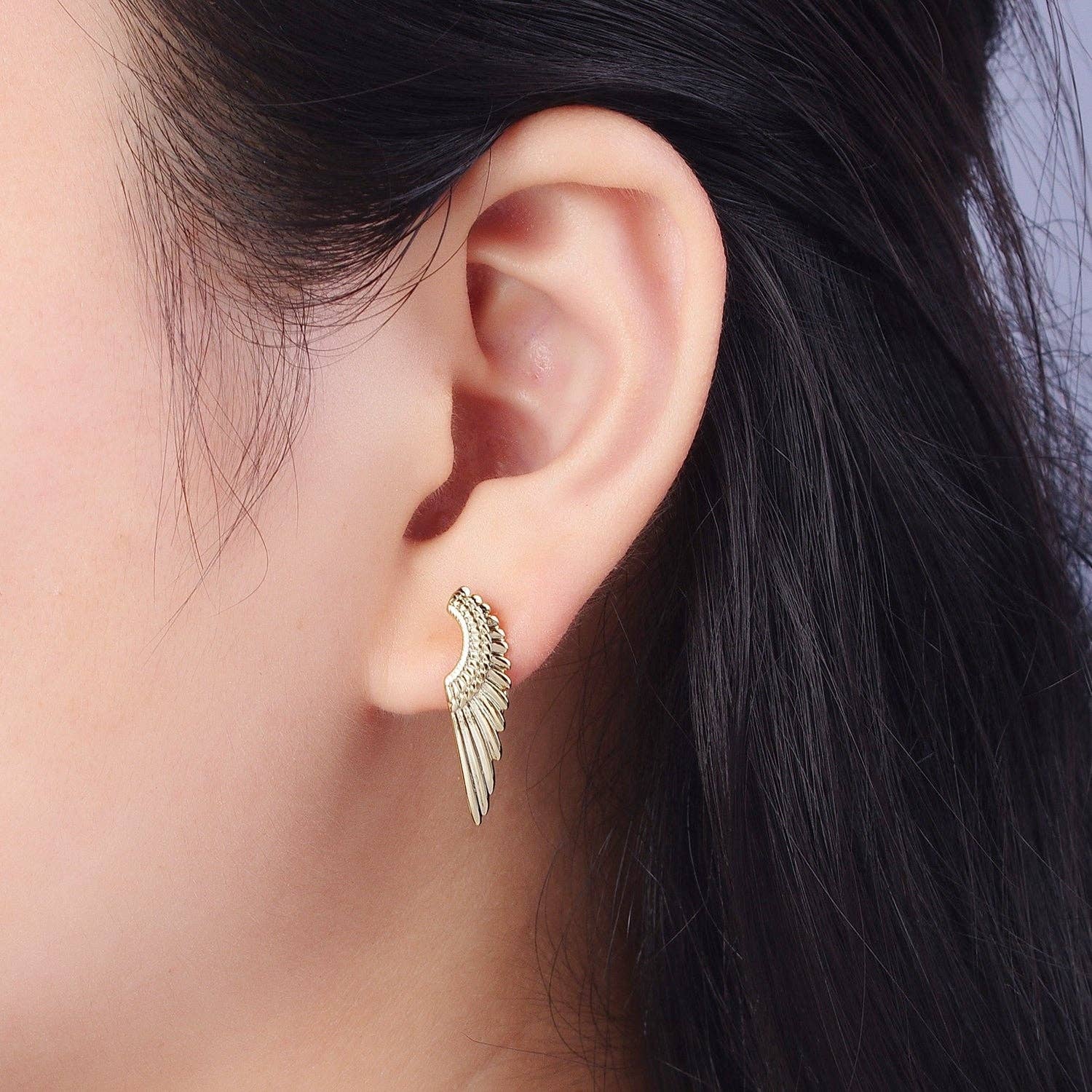 Angel Wing Earrings, Gold Hoop Earrings With Wing AE1012 - Spiral Circle