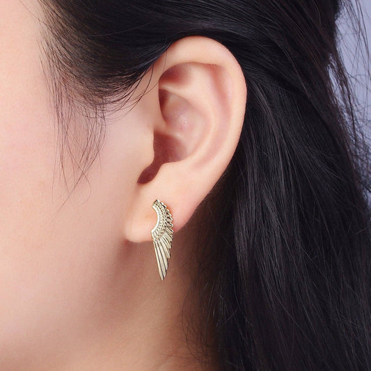 Angel Wing Earrings, Gold Hoop Earrings With Wing AE1012 - Spiral Circle