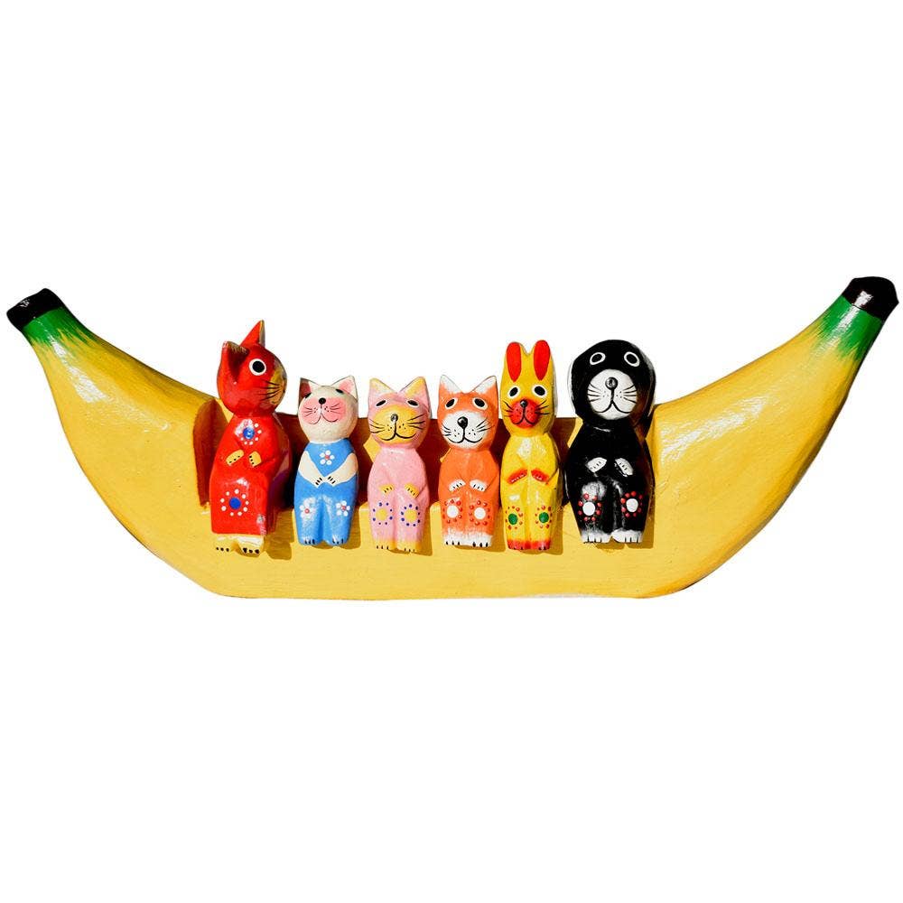 Animals on Banana Sofa, 4 Cats, Dog and Rabbit - Spiral Circle