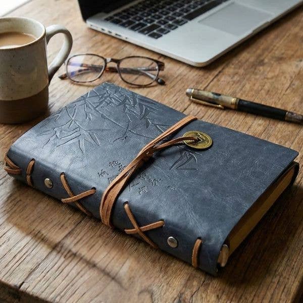 Asian Bamboo Leatherette Journal - Grey - Spiral Circle