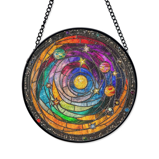 Astronomy Solar System Stained Glass Suncatcher, Science Art - Spiral Circle