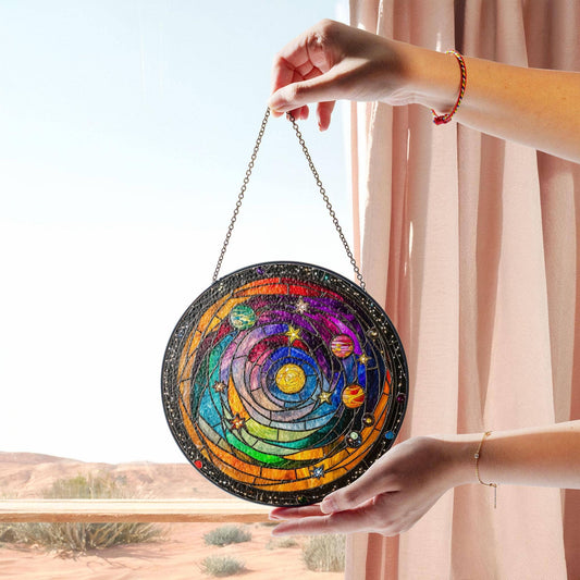 Astronomy Solar System Stained Glass Suncatcher, Science Art - Spiral Circle