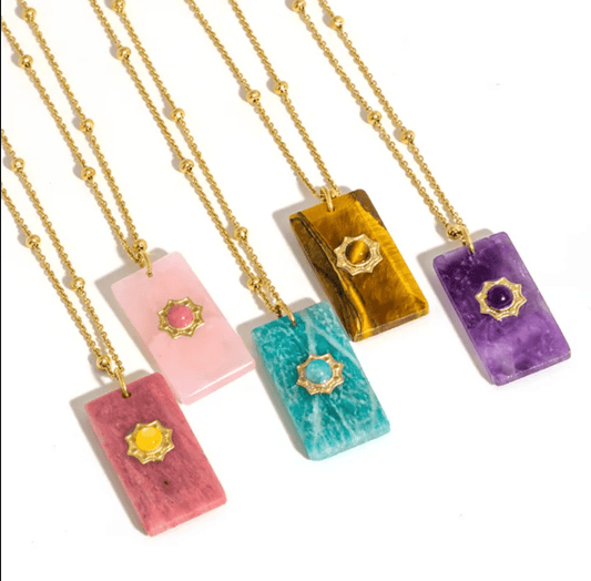 Augusta Antonia Crystal Sun Necklace - Spiral Circle