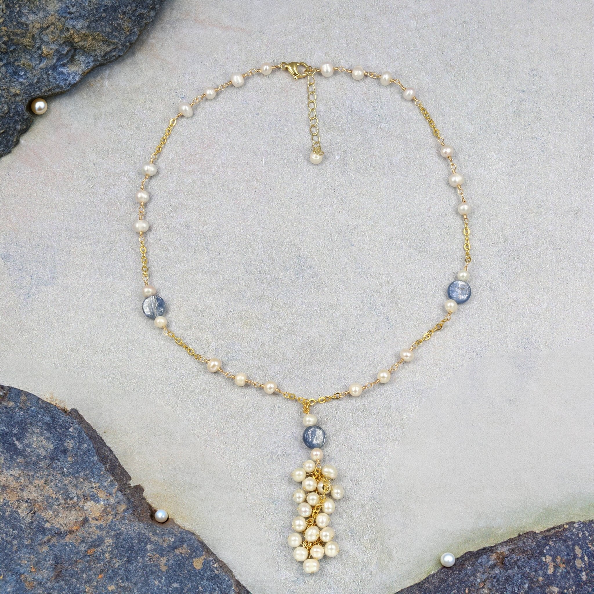 Azure Kyanite & Gold Pearl Choker - Spiral Circle